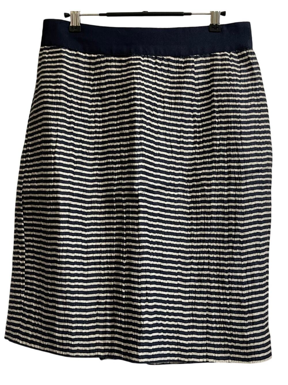 Ann Taylor The Loft Navy Blue Striped Crinkle Blend Pencil Skirt Size 6